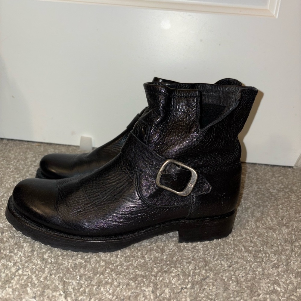 Frye Black Ankle Boots with Silver Buckle